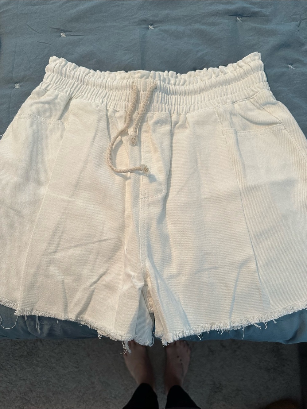 HYFVE High Waist Drawstring Linen-Blend Shorts in White